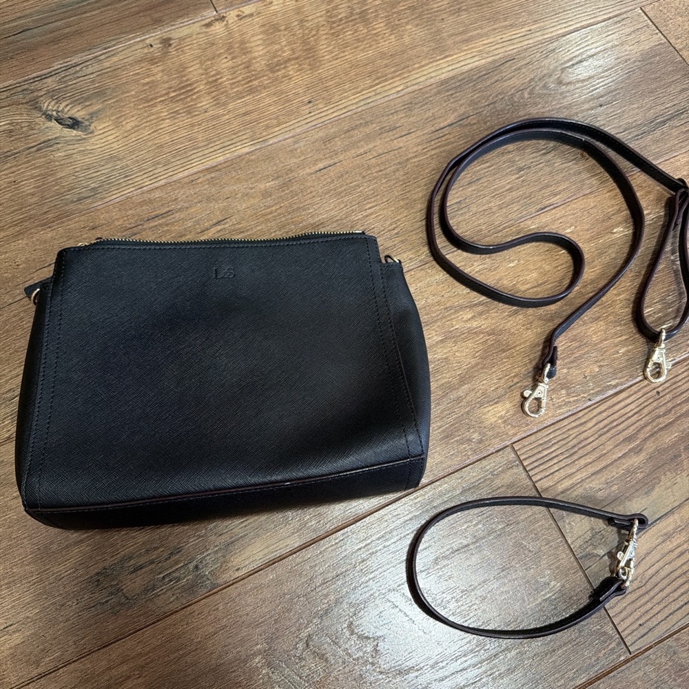 Lo & Sons Black Pearl Crossbody Bag in Saffiano Leather